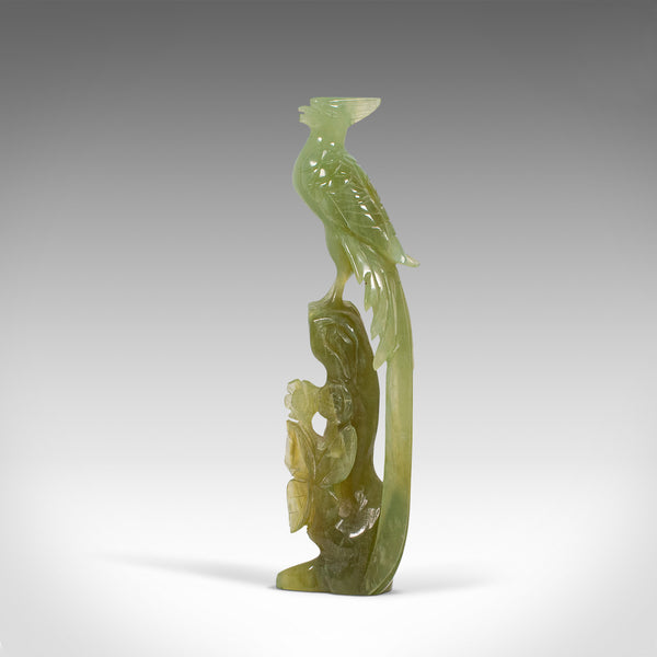 Pair of, Antique Carved Figures, Oriental, Jade, Bird of Paradise, Victorian