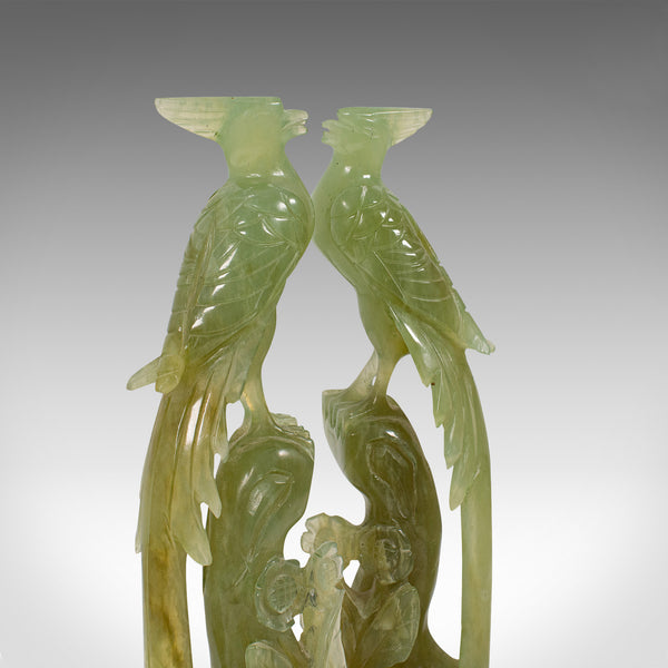Pair of, Antique Carved Figures, Oriental, Jade, Bird of Paradise, Victorian