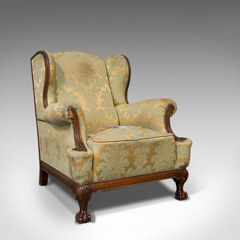 Antique Wing-Back Arm Chair, English, Fireside, Lounge, Seat, Edwardian, 1910