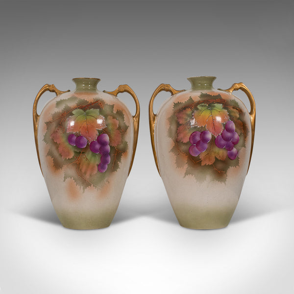 Pair Of, Vintage Wine Amphora, English, Ceramic, Decorative, Vessel, Handpainted