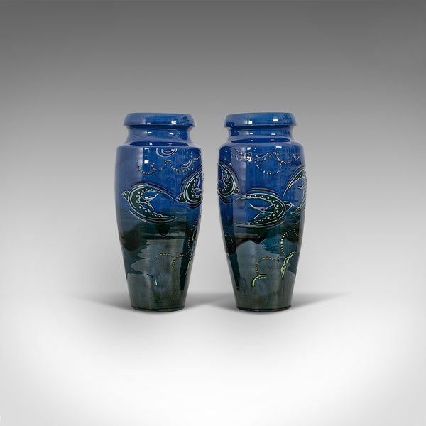 Pair Of, Vintage Decorative Flower Vases, English, Ceramic, Hand Painted, C.1930