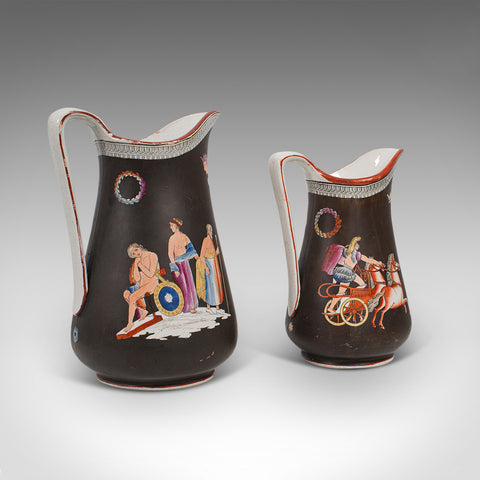 Antique Pair, Decorative Pouring Jugs, English, Ceramic, Serving Ewer, Victorian