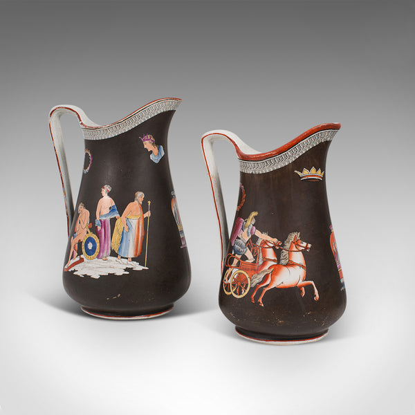 Antique Pair, Decorative Pouring Jugs, English, Ceramic, Serving Ewer, Victorian