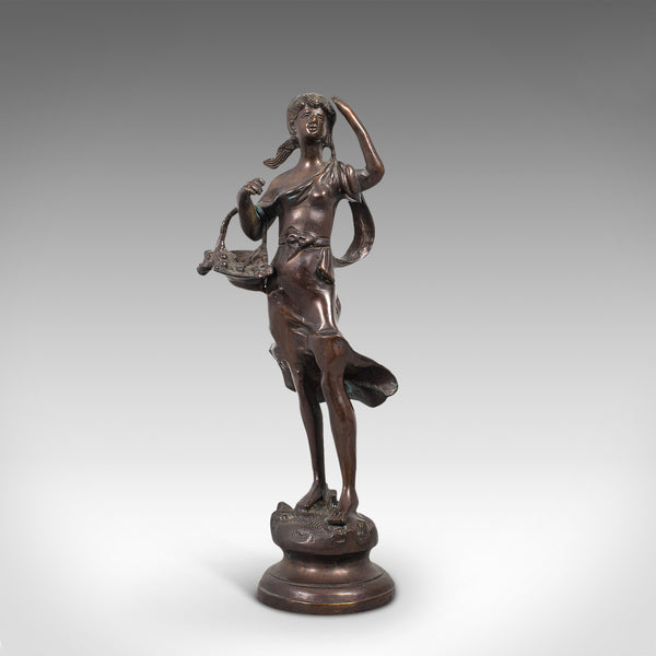Tall Antique Female Statue, Italian, Bronze, Sculpture, Girl, Victorian, C.1900