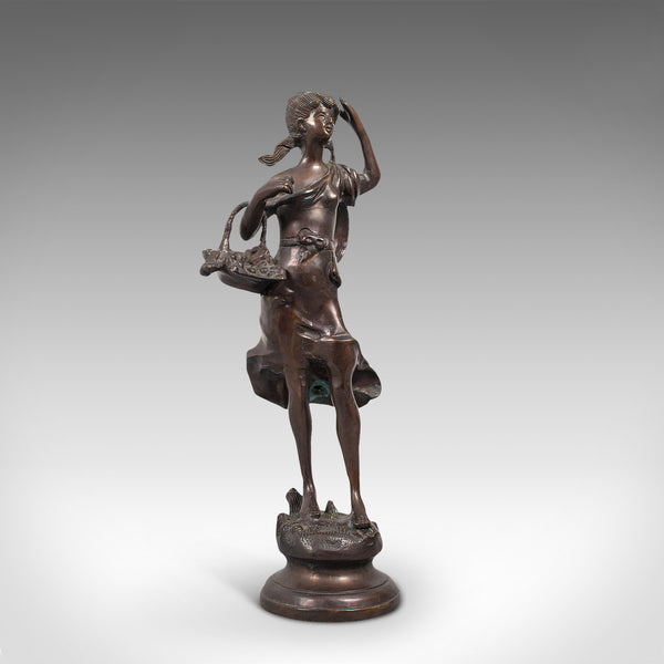 Tall Antique Female Statue, Italian, Bronze, Sculpture, Girl, Victorian, C.1900