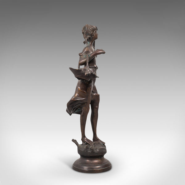 Tall Antique Female Statue, Italian, Bronze, Sculpture, Girl, Victorian, C.1900