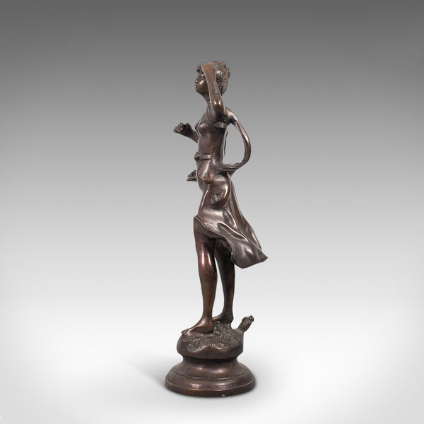 Tall Antique Female Statue, Italian, Bronze, Sculpture, Girl, Victorian, C.1900