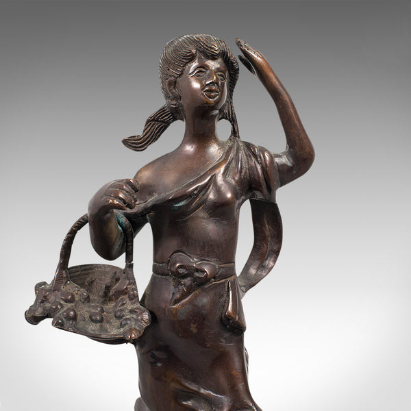Tall Antique Female Statue, Italian, Bronze, Sculpture, Girl, Victorian, C.1900