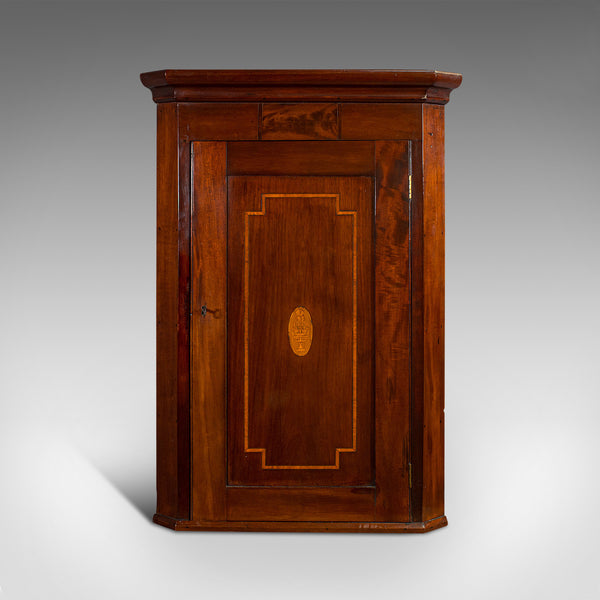 Antique Corner Cabinet, English, Mahogany, Walnut, Inlay, Georgian, Circa 1800