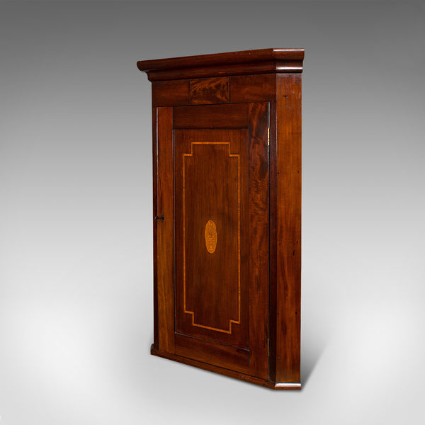 Antique Corner Cabinet, English, Mahogany, Walnut, Inlay, Georgian, Circa 1800