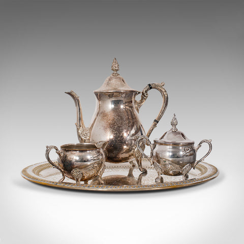 Antique Afternoon Tea Service, English, Silver Plated, Serving Tray, Edwardian