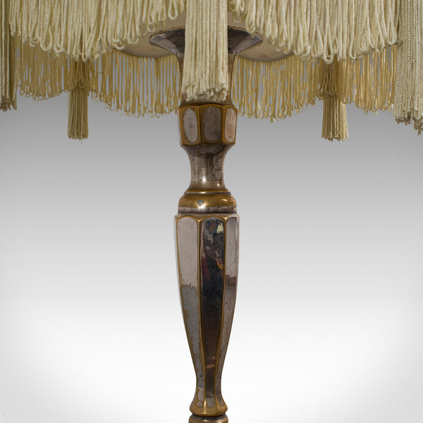 Tall Vintage Table Lamp, English, Walnut, Silver Plate, Side Light, Circa 1930