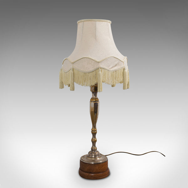 Tall Vintage Table Lamp, English, Walnut, Silver Plate, Side Light, Circa 1930