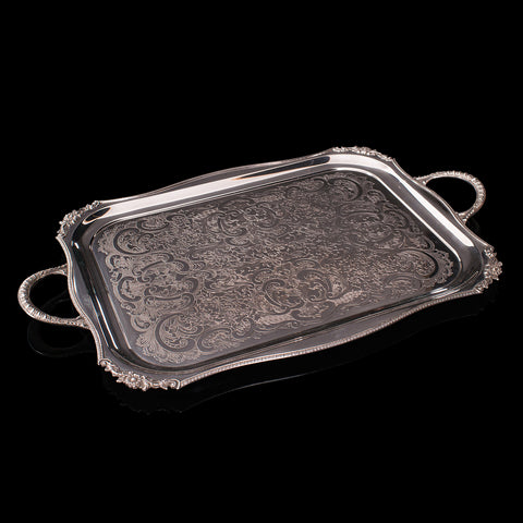 Vintage Serving Tray, English, Silver Plated Afternoon Tea Platter, Viners, 1940