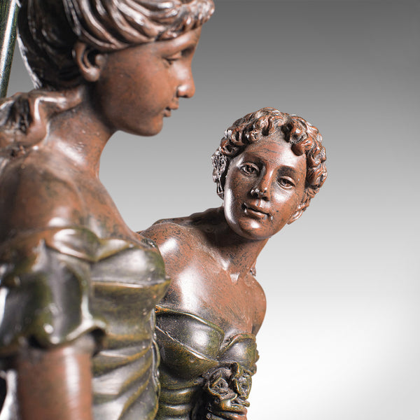 Vintage Decorative Lamp, French, Spelter Bronze, Female, Figures, Table Light