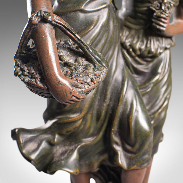Vintage Decorative Lamp, French, Spelter Bronze, Female, Figures, Table Light