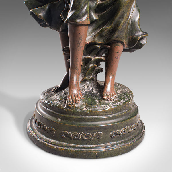 Vintage Decorative Lamp, French, Spelter Bronze, Female, Figures, Table Light