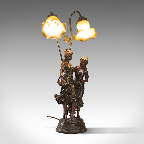 Vintage Decorative Lamp, French, Spelter Bronze, Female, Figures, Table Light