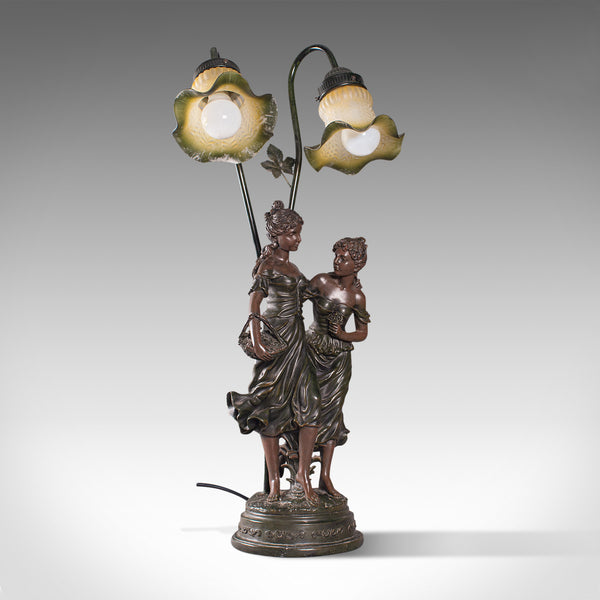 Vintage Decorative Lamp, French, Spelter Bronze, Female, Figures, Table Light
