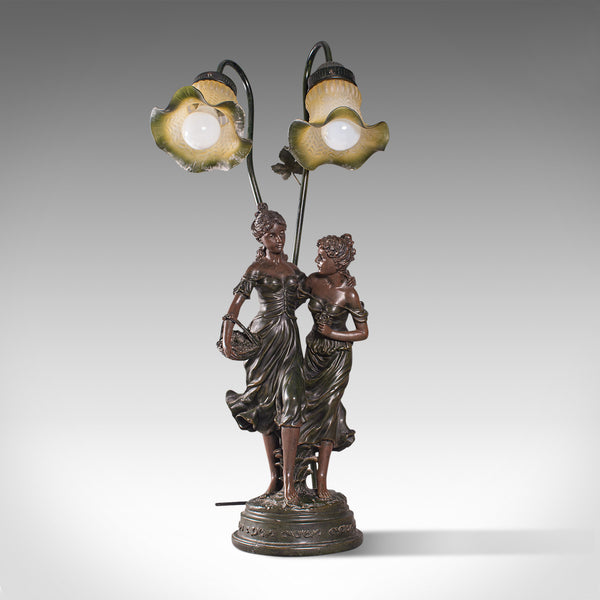 Vintage Decorative Lamp, French, Spelter Bronze, Female, Figures, Table Light