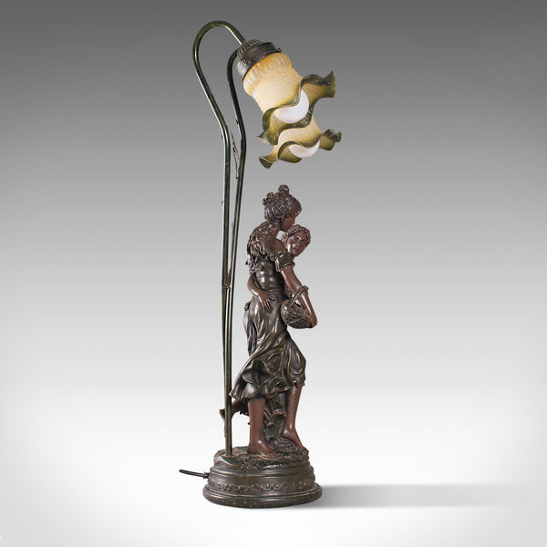 Vintage Decorative Lamp, French, Spelter Bronze, Female, Figures, Table Light