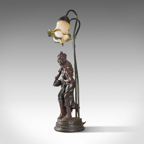 Vintage Decorative Lamp, French, Spelter Bronze, Female, Figures, Table Light
