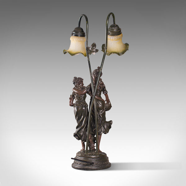 Vintage Decorative Lamp, French, Spelter Bronze, Female, Figures, Table Light
