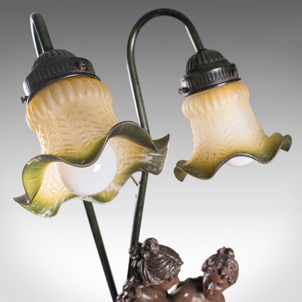 Vintage Decorative Lamp, French, Spelter Bronze, Female, Figures, Table Light