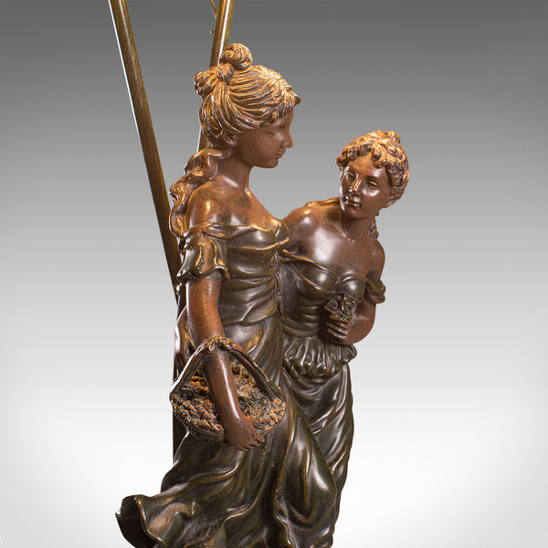 Vintage Decorative Lamp, French, Spelter Bronze, Female, Figures, Table Light