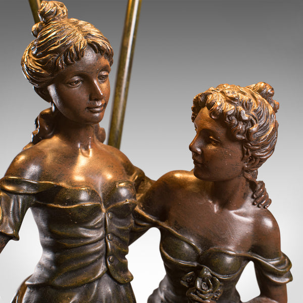 Vintage Decorative Lamp, French, Spelter Bronze, Female, Figures, Table Light