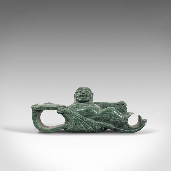 Antique Ruyi Belt Hook, Oriental, Jade Marble, Buckle, Hotei, Budai, Circa 1900