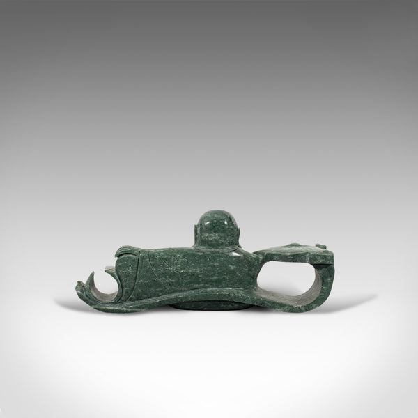 Antique Ruyi Belt Hook, Oriental, Jade Marble, Buckle, Hotei, Budai, Circa 1900