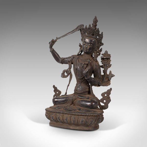 Tall Antique Manjushri Statue, Oriental, Bronze Figure, Seated Deity, Circa 1900