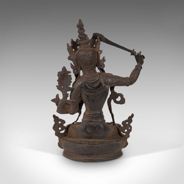 Tall Antique Manjushri Statue, Oriental, Bronze Figure, Seated Deity, Circa 1900