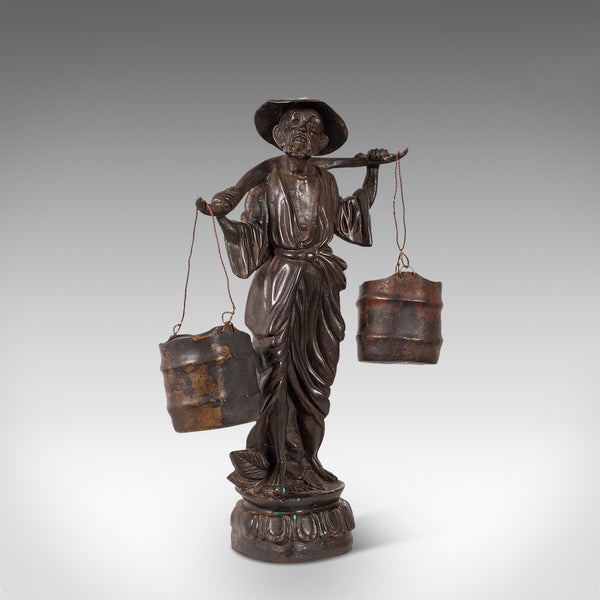 Tall Antique Decorative Figure, Chinese, Bronze, Statue, Water Carrier, C.1900