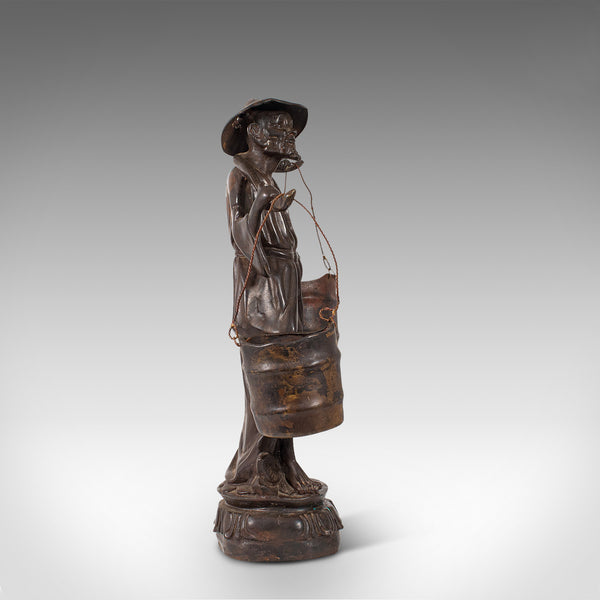 Tall Antique Decorative Figure, Chinese, Bronze, Statue, Water Carrier, C.1900