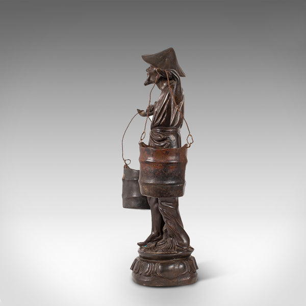 Tall Antique Decorative Figure, Chinese, Bronze, Statue, Water Carrier, C.1900