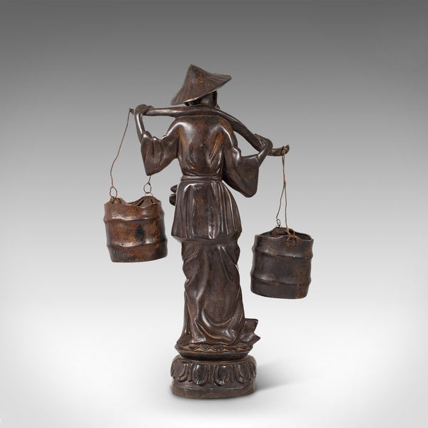 Tall Antique Decorative Figure, Chinese, Bronze, Statue, Water Carrier, C.1900