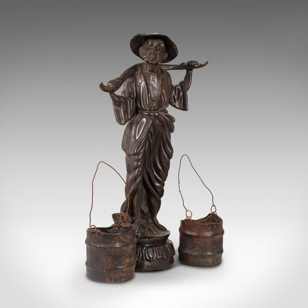 Tall Antique Decorative Figure, Chinese, Bronze, Statue, Water Carrier, C.1900