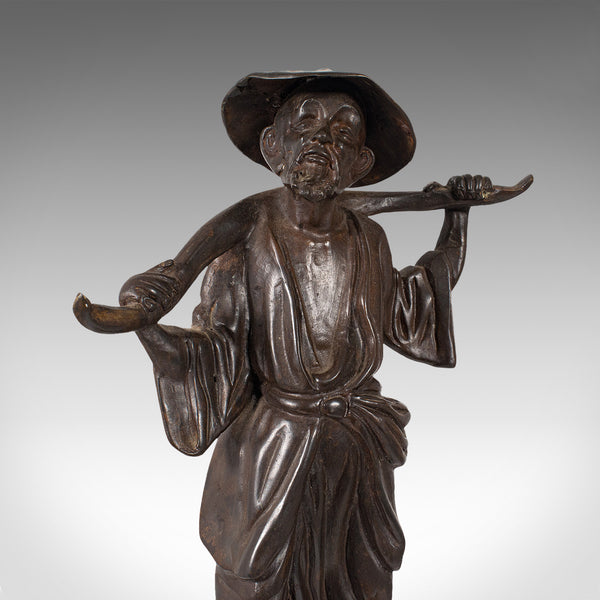 Tall Antique Decorative Figure, Chinese, Bronze, Statue, Water Carrier, C.1900