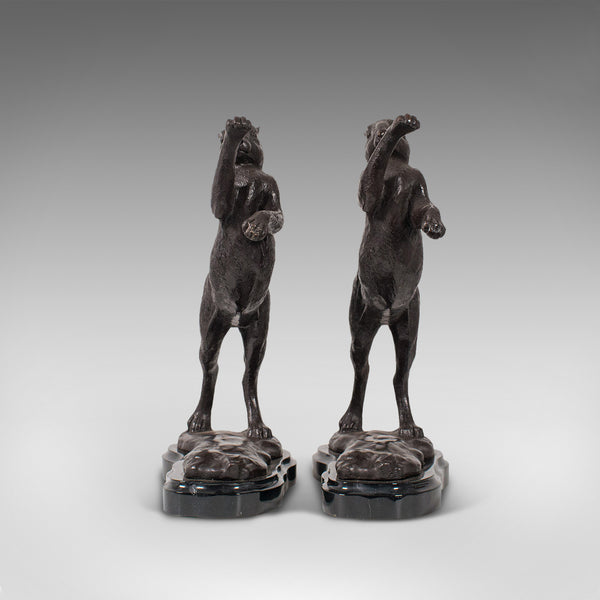 Vintage Pair of Boxing Hares, English, Bronze, Figures, Bookends, Circa 1960