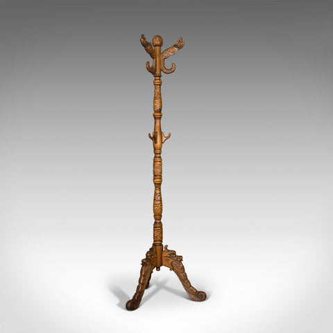 Vintage Coat Stand, Oriental, Carved Beech, Hallway, Hat, Art Deco, Circa 1950