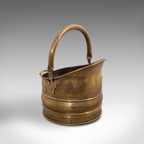 Antique Fireside Bucket, English, Brass, Coal, Log, Scuttle, Victorian, C.1900