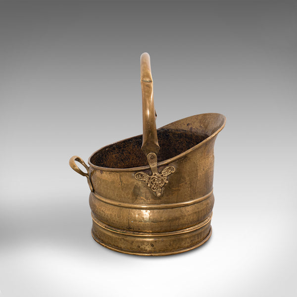 Antique Fireside Bucket, English, Brass, Coal, Log, Scuttle, Victorian, C.1900