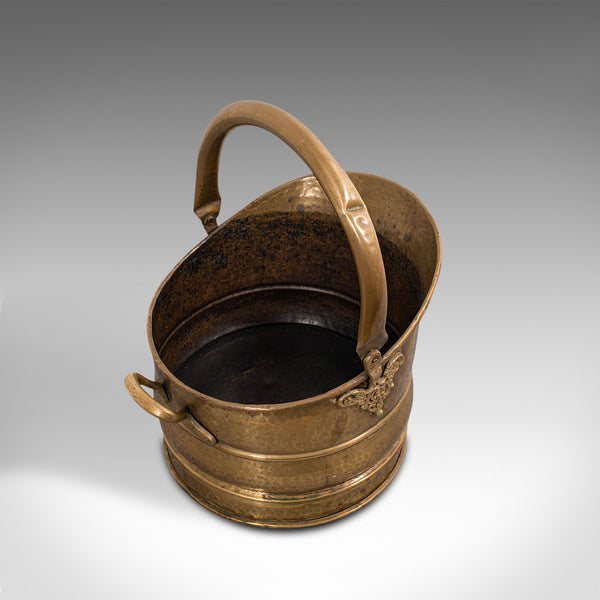 Antique Fireside Bucket, English, Brass, Coal, Log, Scuttle, Victorian, C.1900