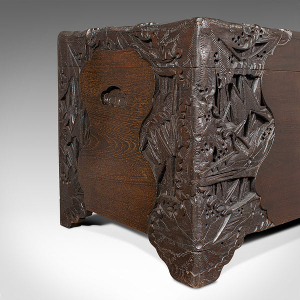 Vintage Carved Trunk, Oriental, Camphorwood, Chest, Art Deco Taste, Circa 1940