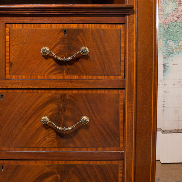 Antique Gentleman's Triple Wardrobe, English, Mahogany, Cabinet, Victorian, 1880