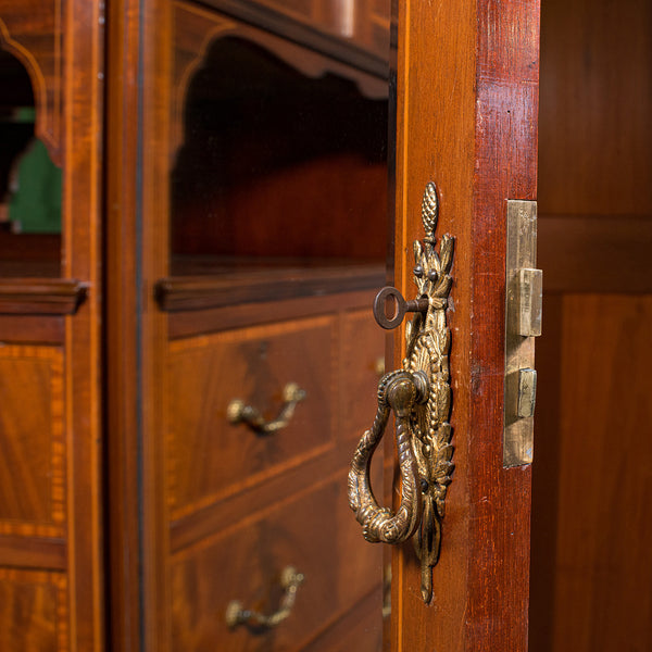 Antique Gentleman's Triple Wardrobe, English, Mahogany, Cabinet, Victorian, 1880