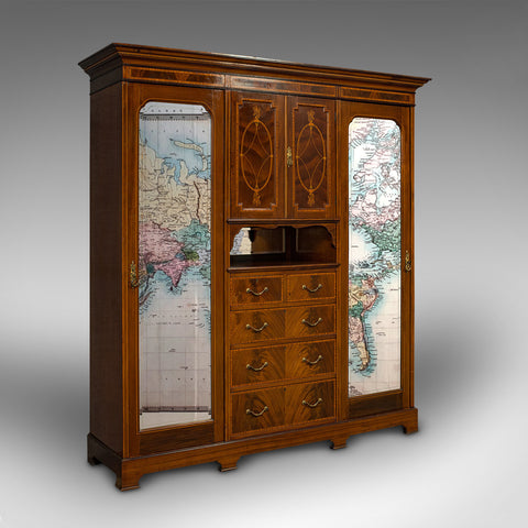 Antique Gentleman's Triple Wardrobe, English, Mahogany, Cabinet, Victorian, 1880