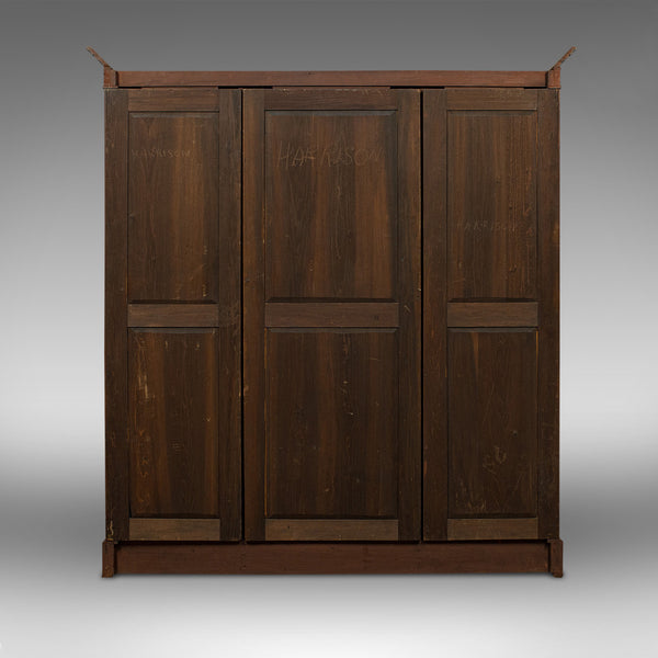 Antique Gentleman's Triple Wardrobe, English, Mahogany, Cabinet, Victorian, 1880